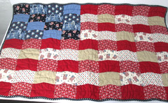 Handmade Quilted Patriotic Patchwork Blue Red White Table Topper 29″x 17″