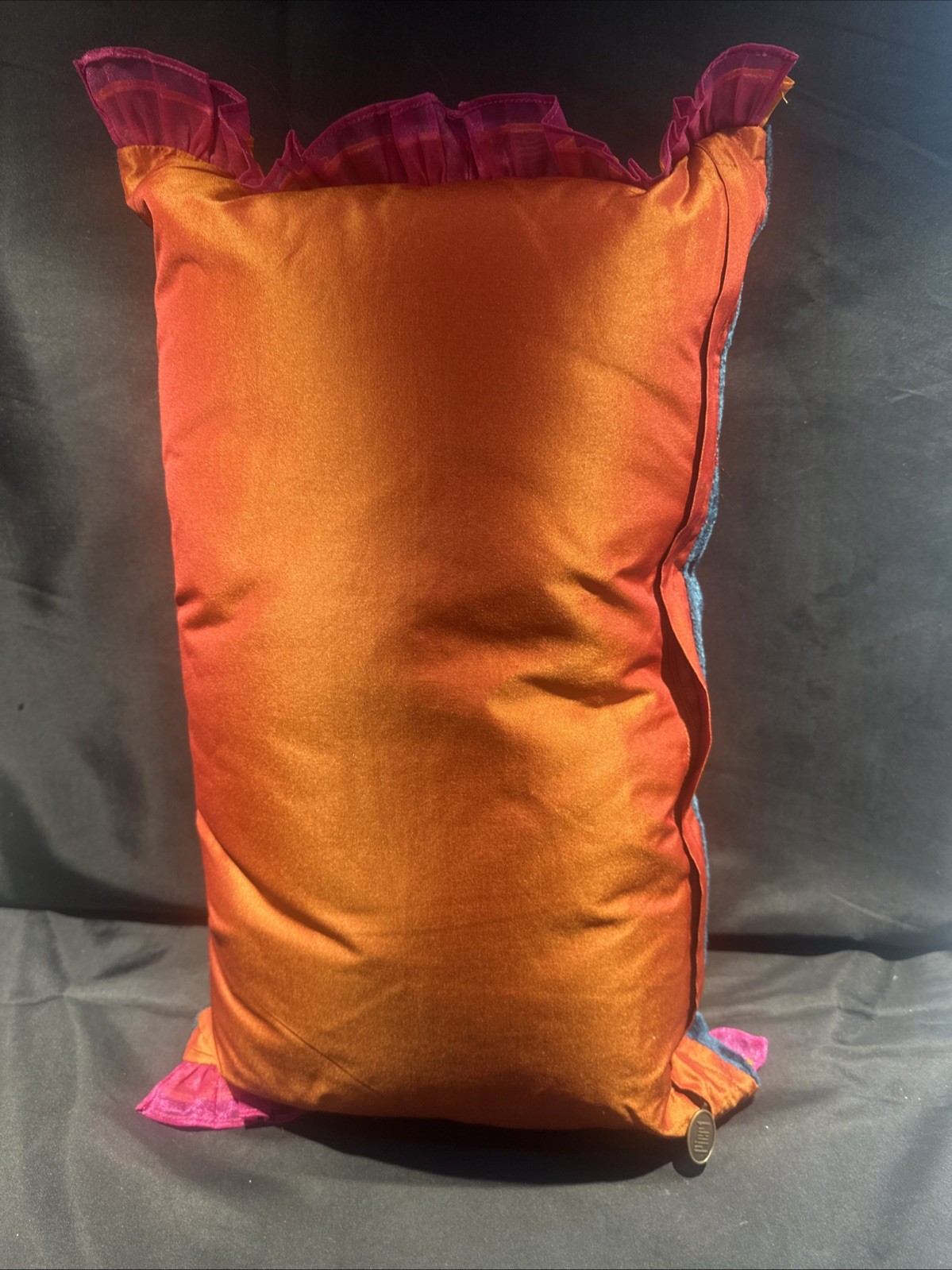 Pier 1 Embroidered Floral Pillow Orange Pink Blue 21”x12” Removable Cover gallery