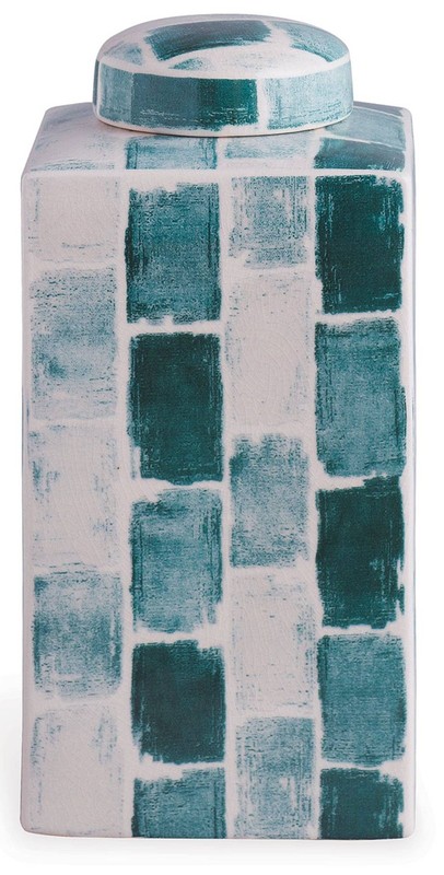 Scalamandre Celadon Tile 13" High Tea Caddy w/ Lift-Off Lid gallery