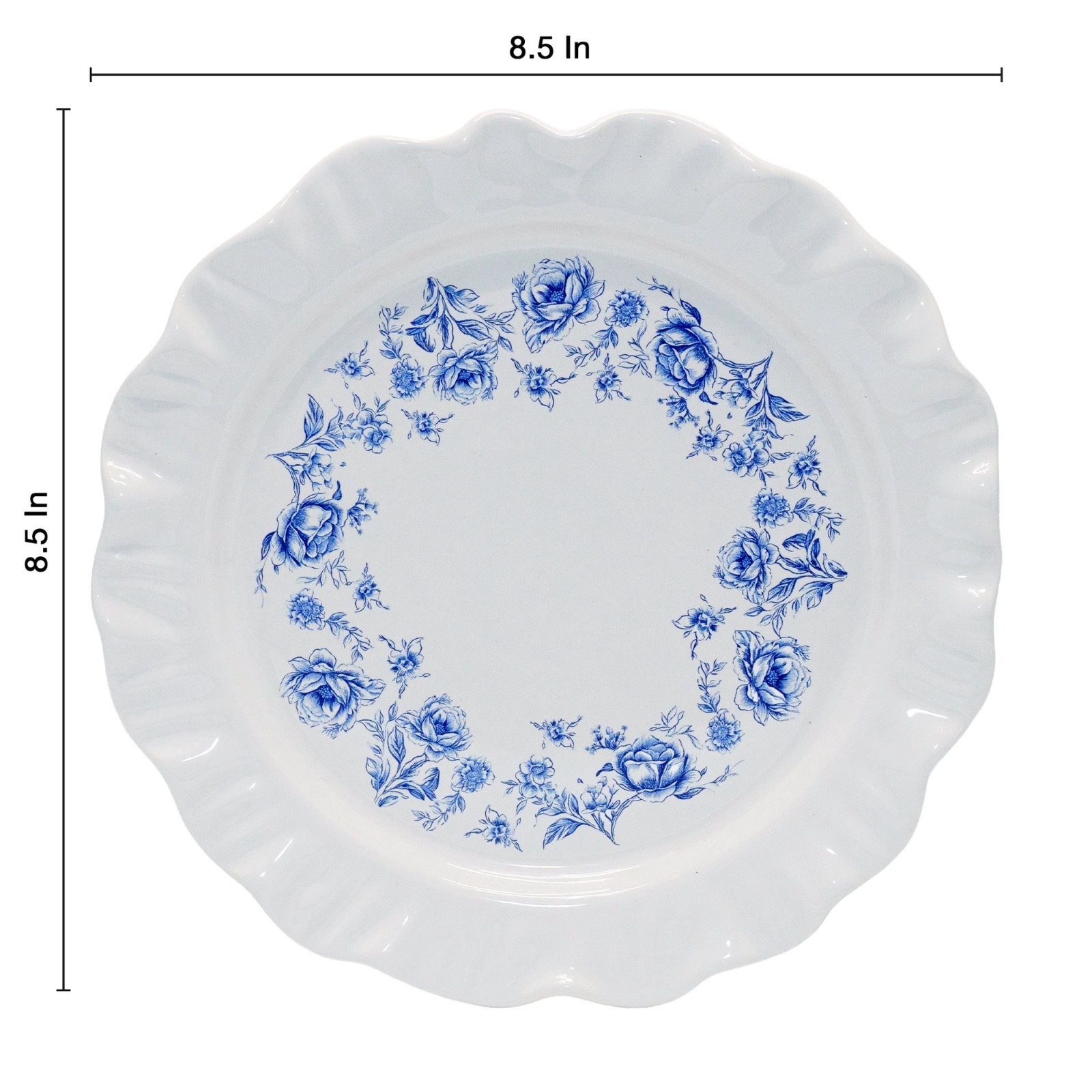 1 Plate Floral Ruffled-Edged Stoneware Plates Blue & White 8.5" My Texas House gallery