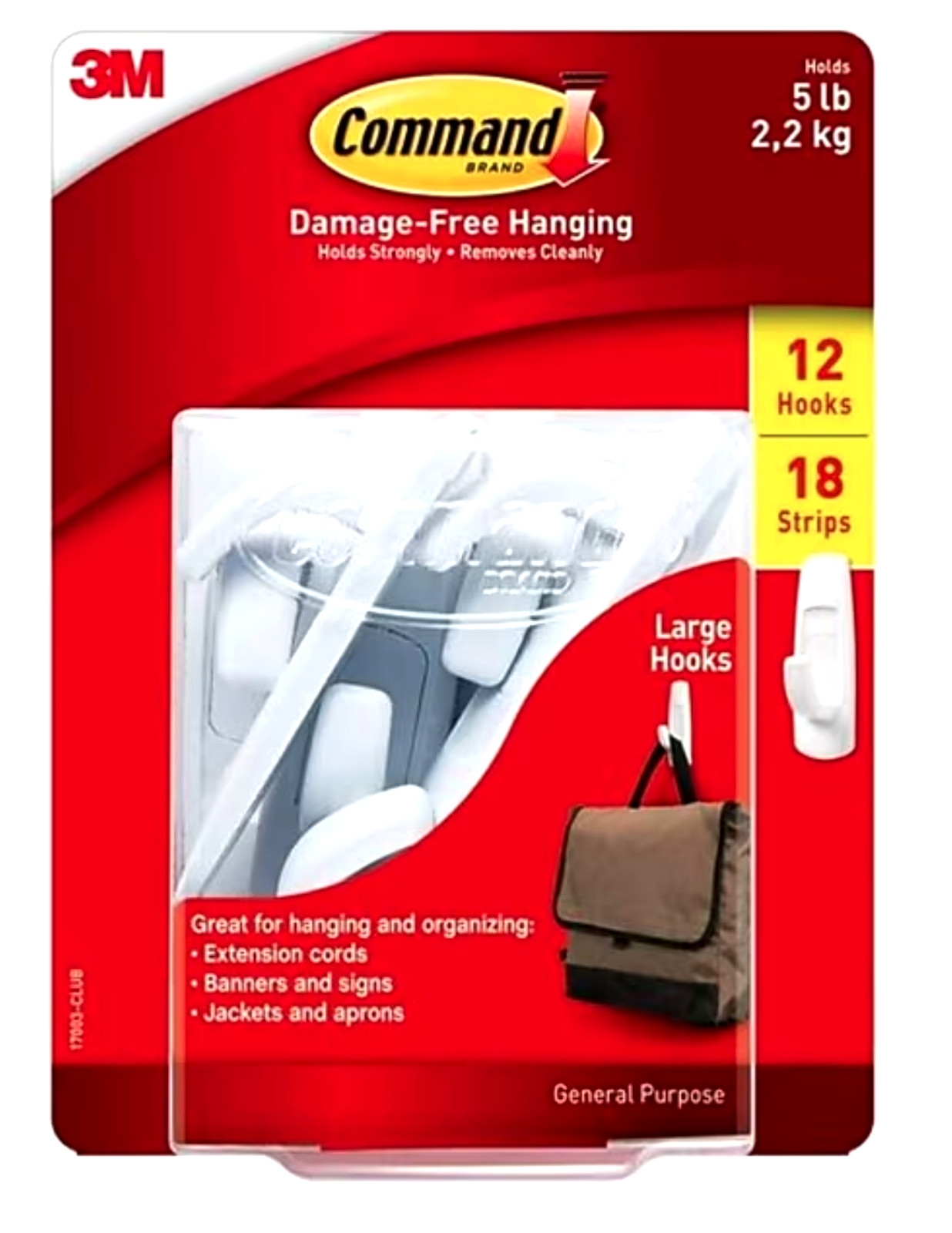 Command 5 Lb Large Utility Hooks, 12 Hooks and 18 Strips, No Wall Damage. NEW ! gallery