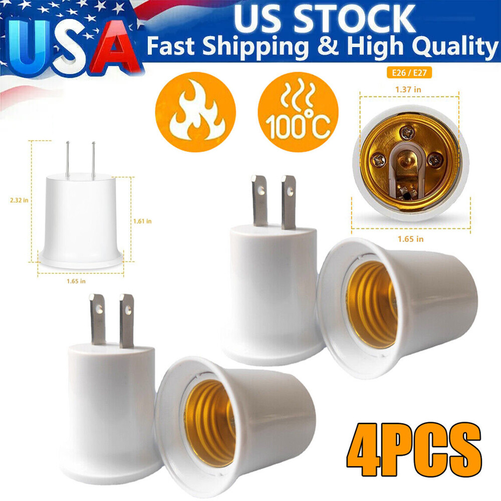 4Pcs Light Socket to Plug Adapter Bulb Outlet Adapter Plug-in Light E26 E27 gallery