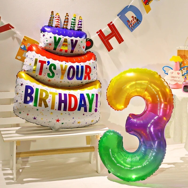 102cm Giant Happy Birthday Large Cake Balloons Rainbow Cake Balloon Jumbo Foil gallery