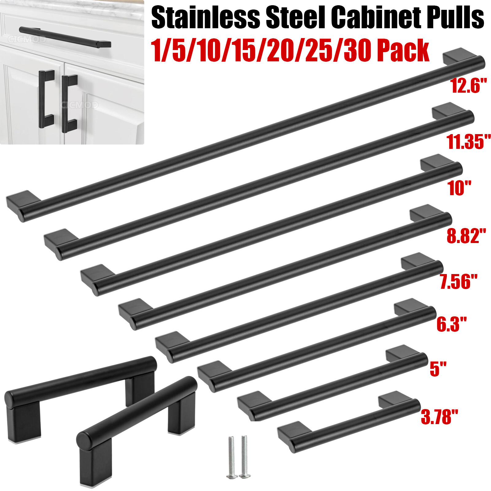 1-30Pack Matte Black Kitchen Cabinet Pulls Stainless Steel Drawer T Bar Handles gallery