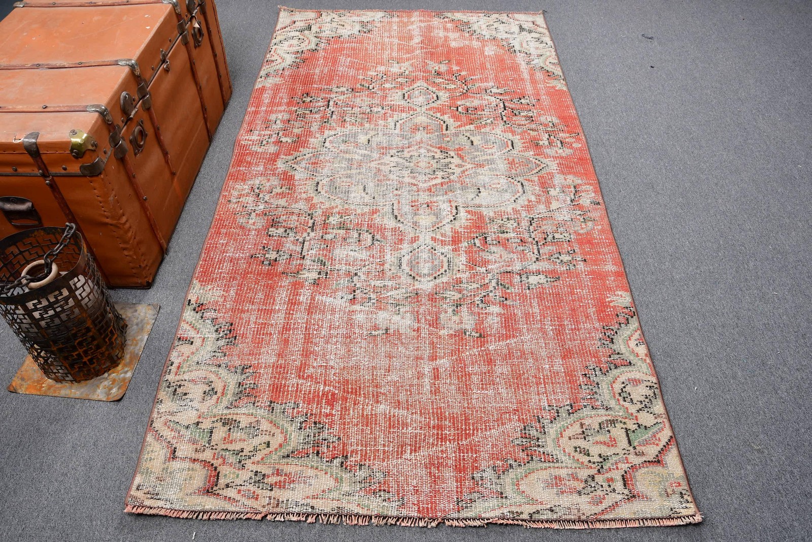 3,9x7,4 ft Turkish Rug, Rug, Red Oriental Rug Wool gallery