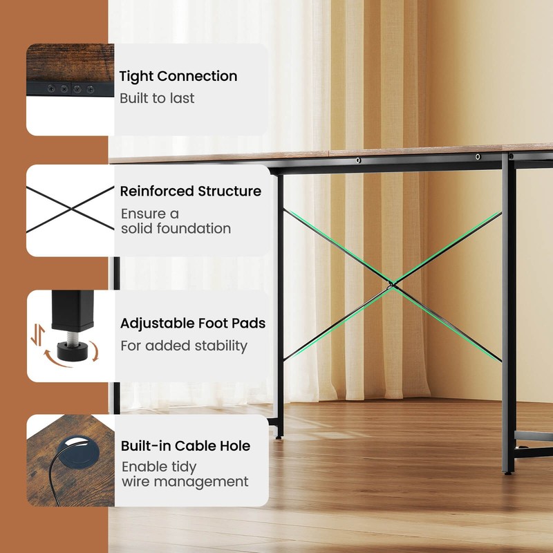 95" L-Shaped Reversible Computer Desk 2-Person Long Table Monitor Stand Rustic gallery