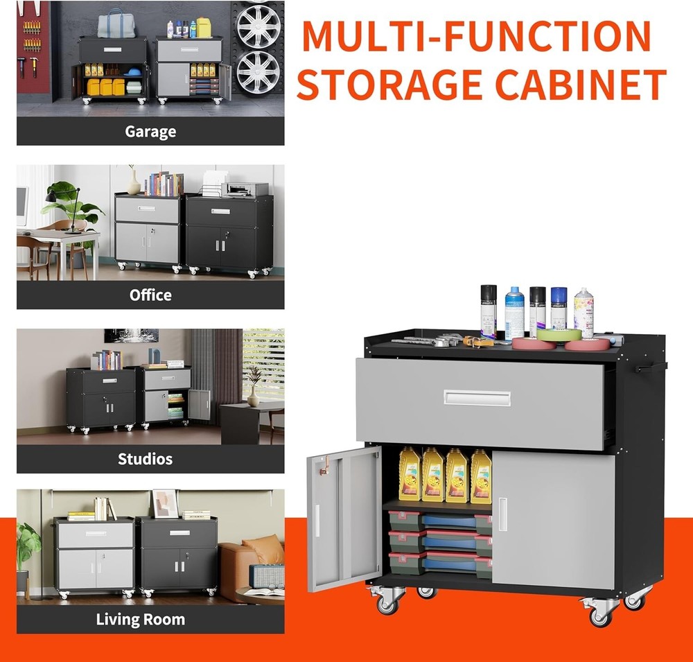 Elegro Black Garage Tool Cabinets ,Lockable Metal Storage Cabinet with Shelves