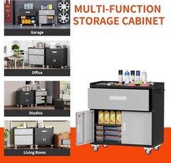 Elegro Black Garage Tool Cabinets ,Lockable Metal Storage Cabinet with Shelves