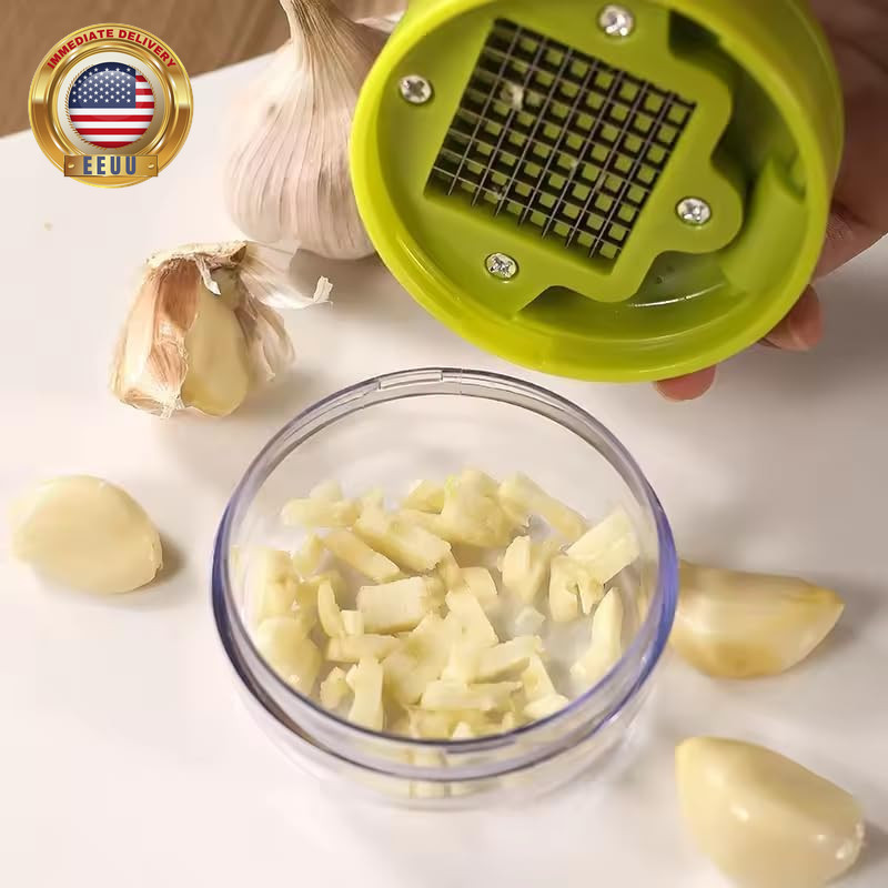 Mini Garlic Chopper and Press with Container, Manual Garlic Mincer Crusher Cutt gallery