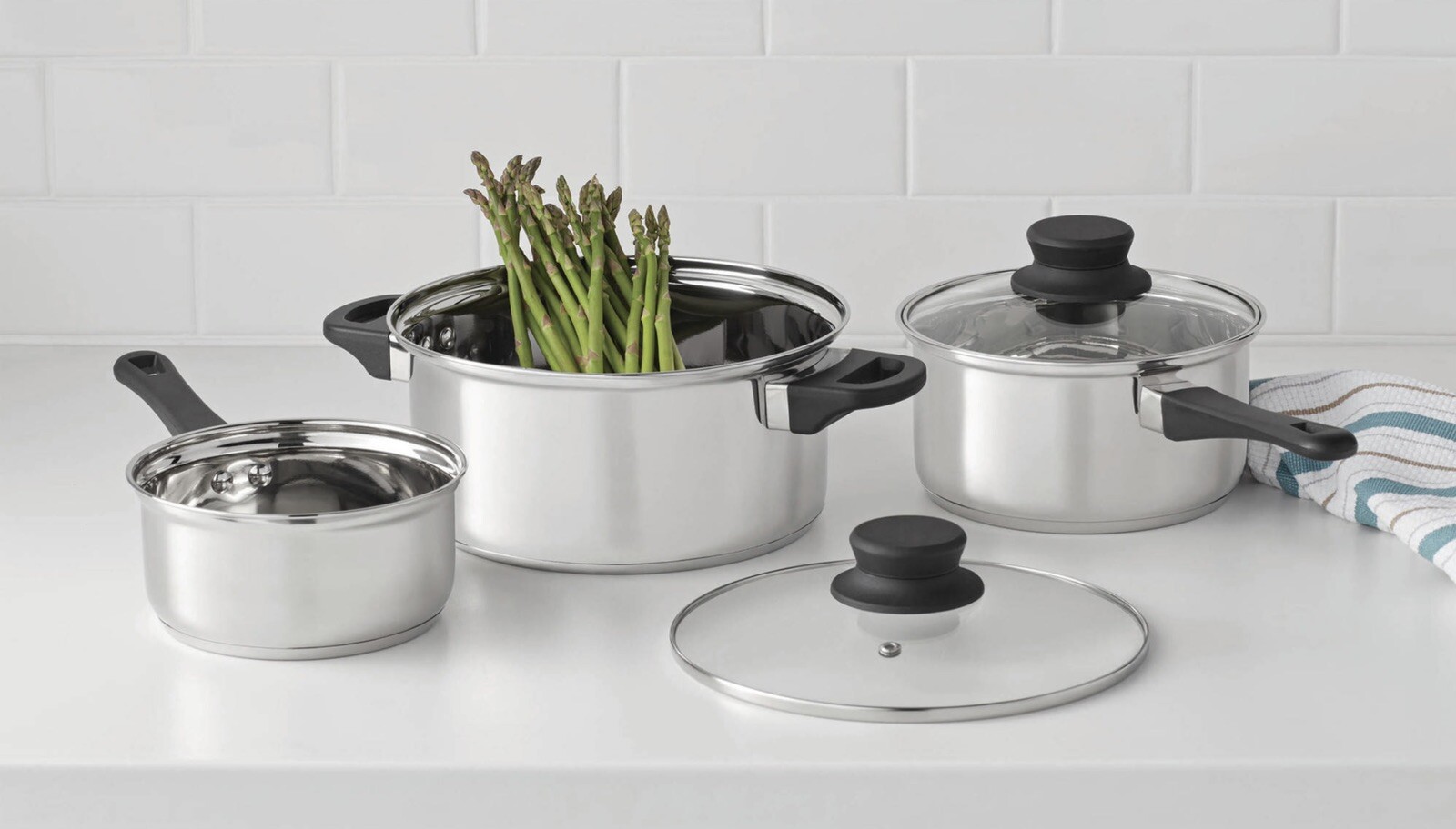 Mainstays 5 Piece Cookware Set Stainless Steel 2 Saucepans, 1 Dutch Oven, 2 Lids gallery