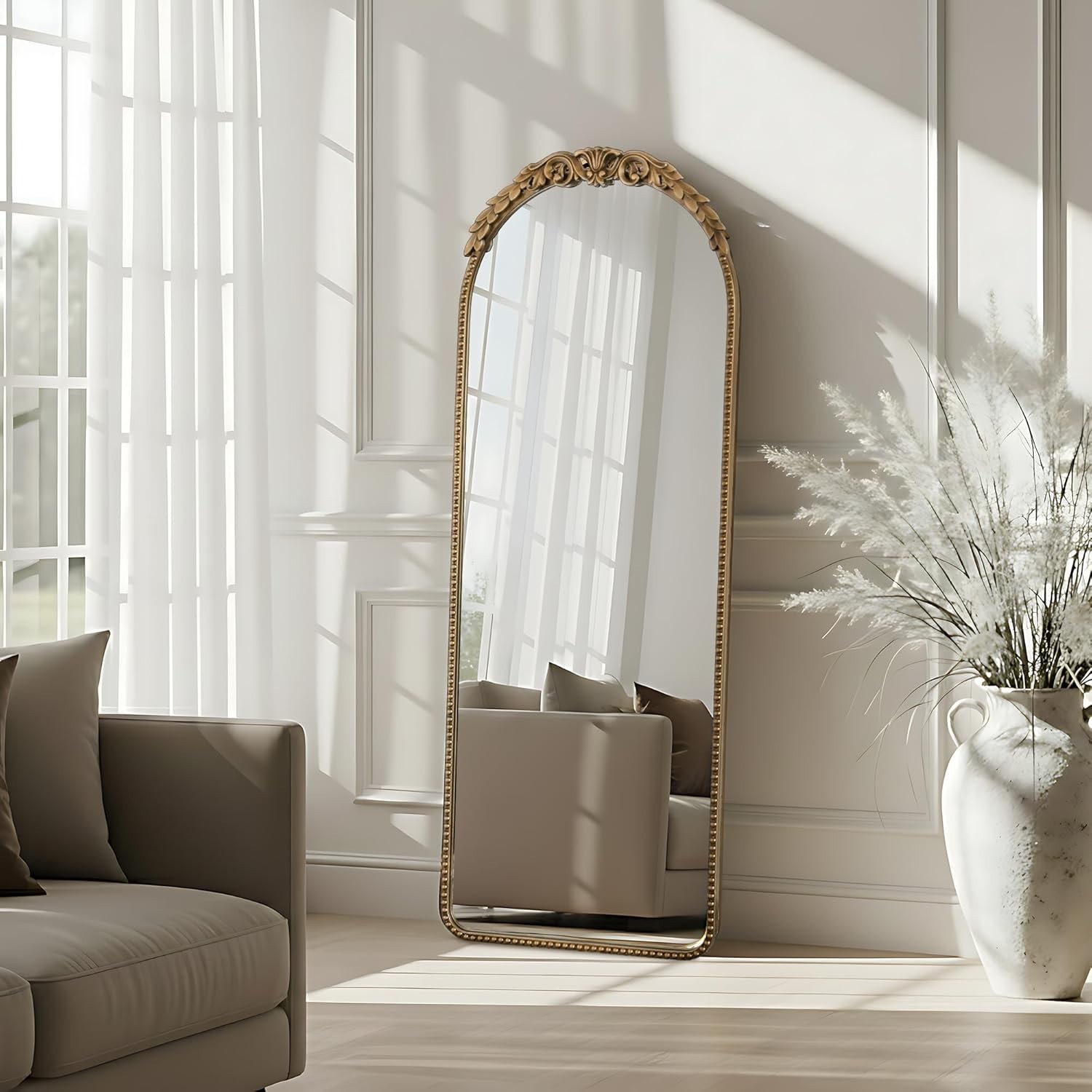 Gold Full Length Mirror: 53x19 in Traditional Ornate Antique Floor Mirror - Baro gallery