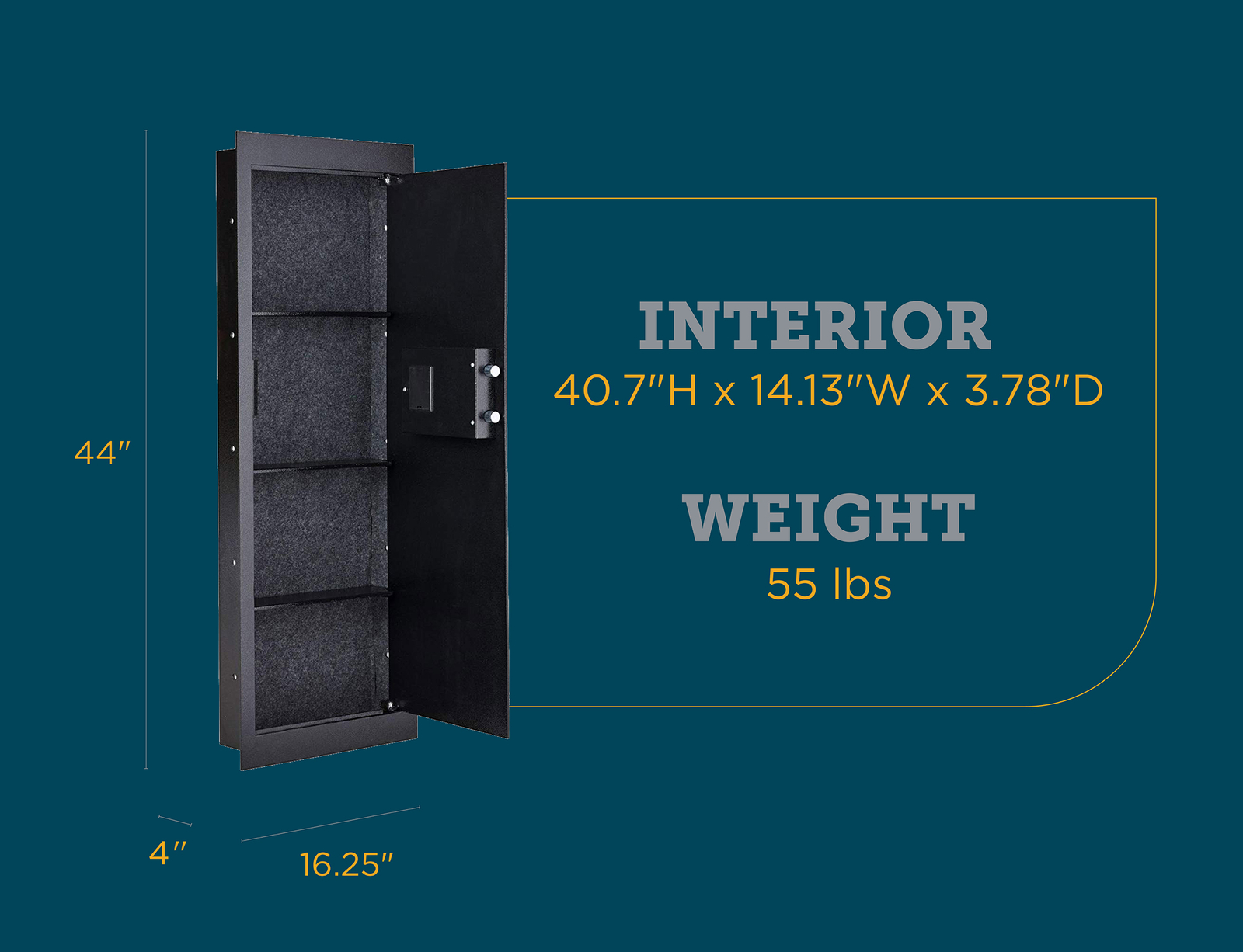 Snapsafe In Wall Long Gun Shotgun Safe, Measures 44”x 4”x 16.25”, Keypad Entry gallery
