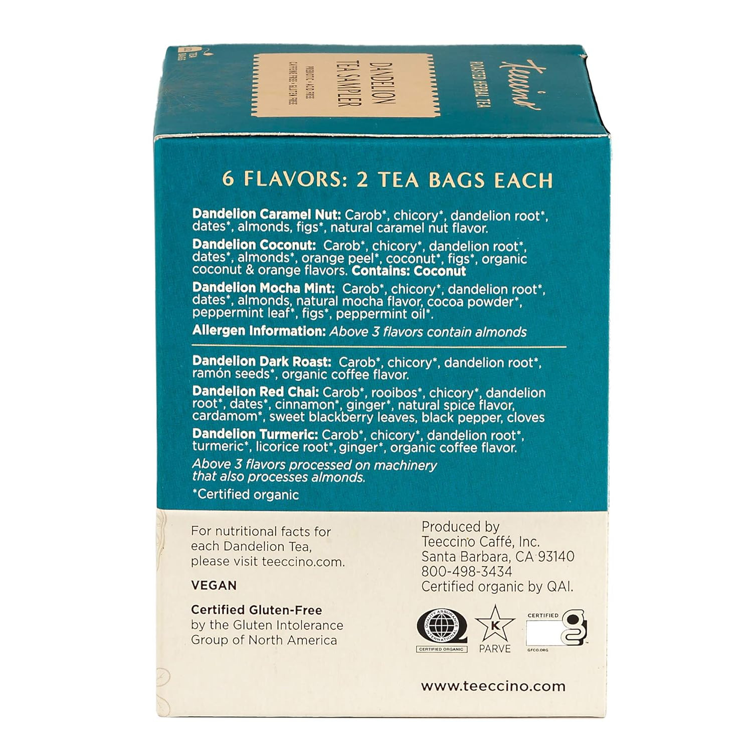 Teeccino Dandelion Tea Sampler, 12 Tea Bags gallery