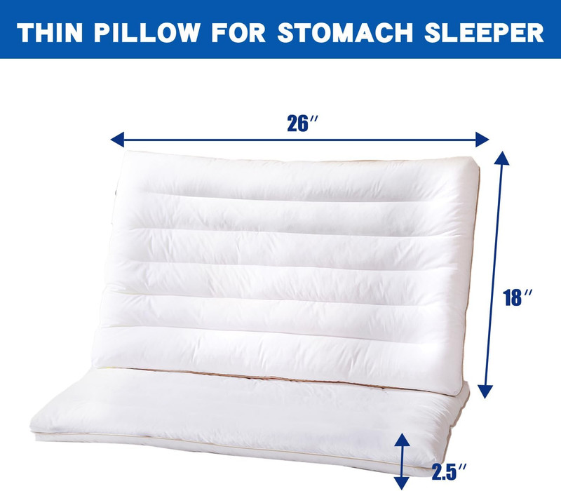 Slim Flat Sleeping Pillow, Low-Profile Design, Standard Size 18X26 Inches, White gallery