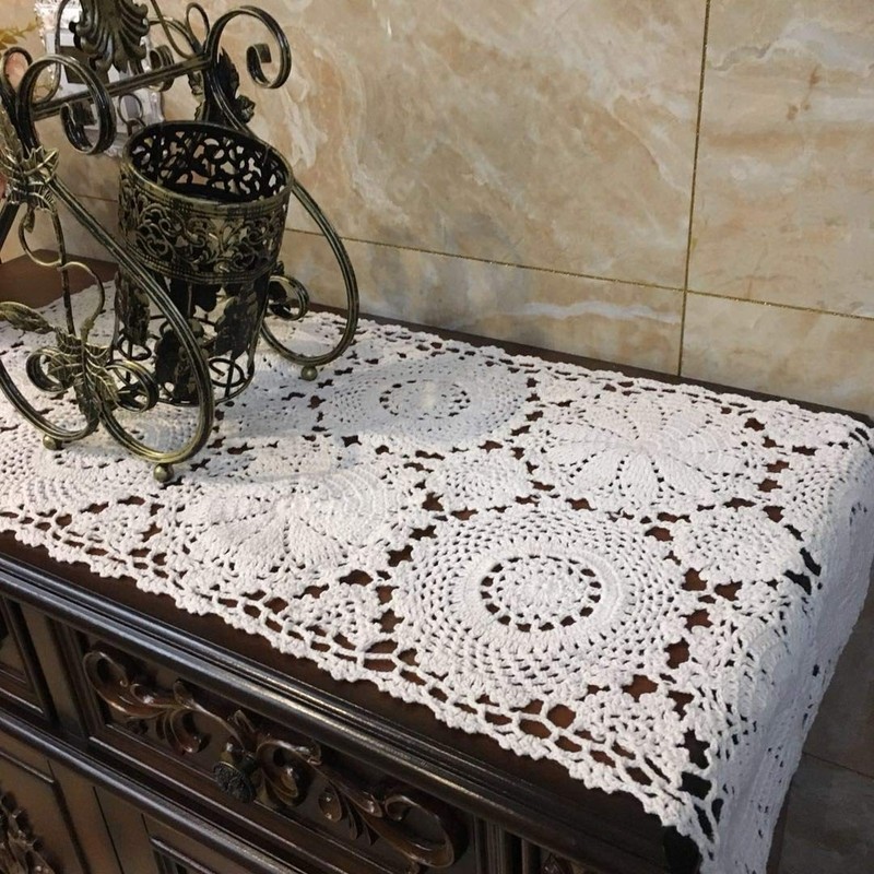 Rustic Floral Table Runner Hand Crochet Table Doily White Cotton Lace Table D... gallery