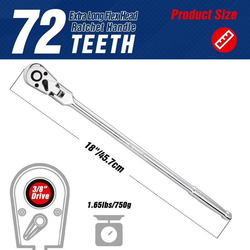 WORKPRO 3/8" Drive Extra Long Flex Head Ratchet 18" Ratchet Handle Quick Release gallery