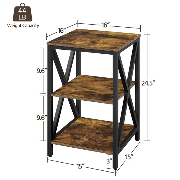 3 Tier Rustic End Table Industrial X Shape Small Wooden Side Table Living Room gallery