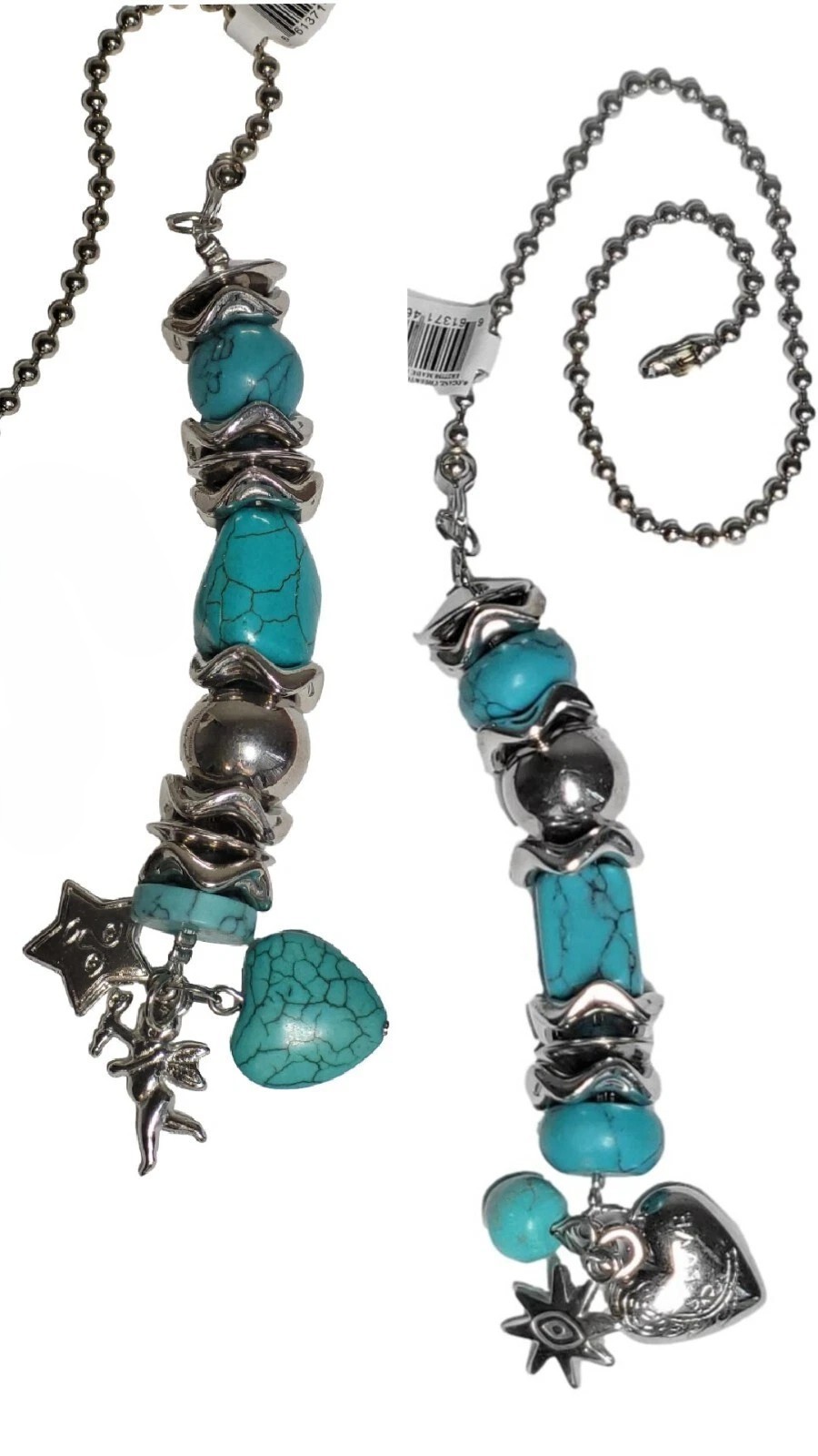 Beaded Turquoise & Silver Fan Light Pull Chain Set of 2 with Connectors gallery