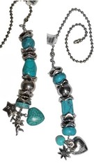 Beaded Turquoise & Silver Fan Light Pull Chain Set of 2 with Connectors