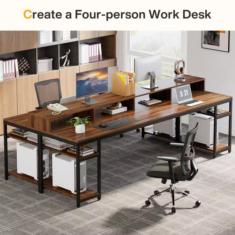 Moronia 78.7 In. Rectangular Brown and Black Engineered Wood 2-Person Computer D gallery