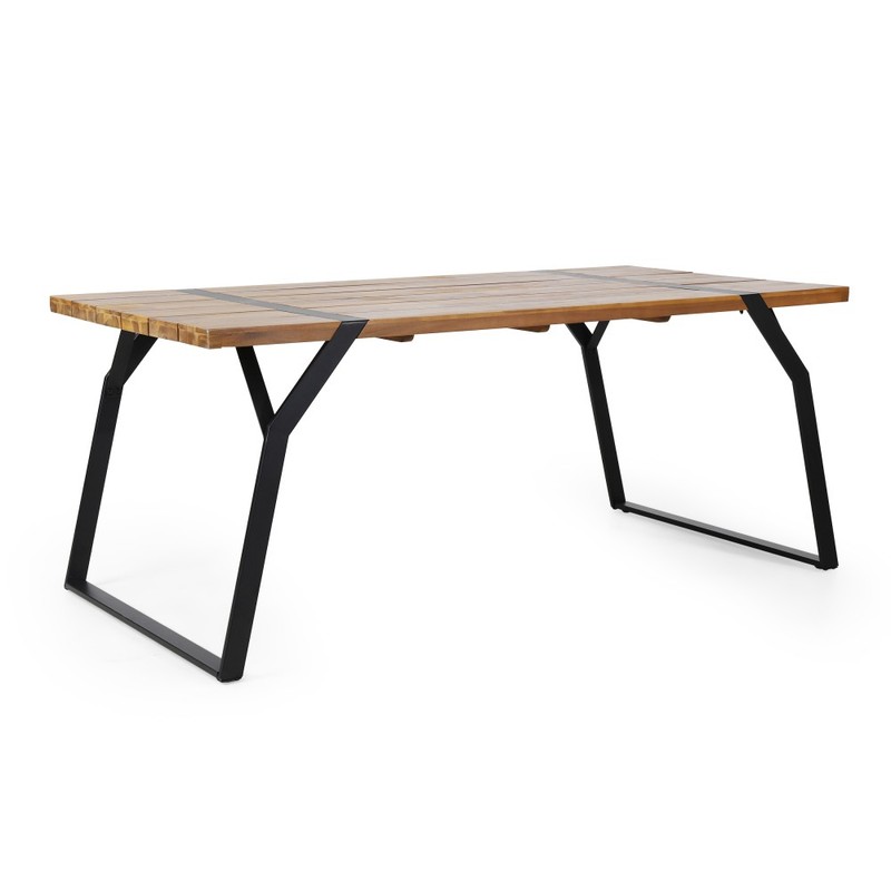Modern Industrial Dining Table - Black Acacia Wood & Metal Frame, 70" L x 35" D gallery
