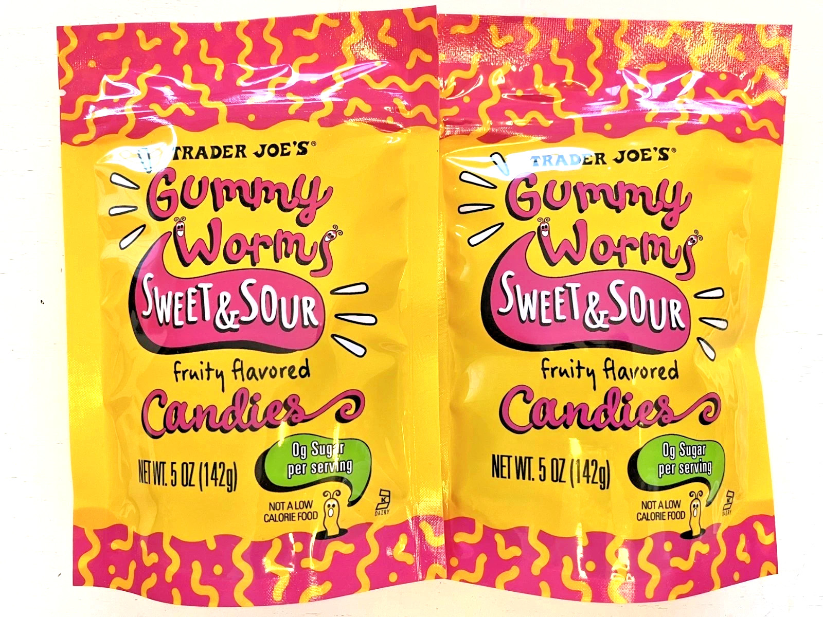 2 Pack Trader Joe's Sweet & Sour Gummy Worms Candies 5 oz ea Gummies Zero Sugar gallery