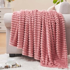Fleece Throw Blanket for Couch – 3D Ribbed Jacquard Soft and Warm Decorative …