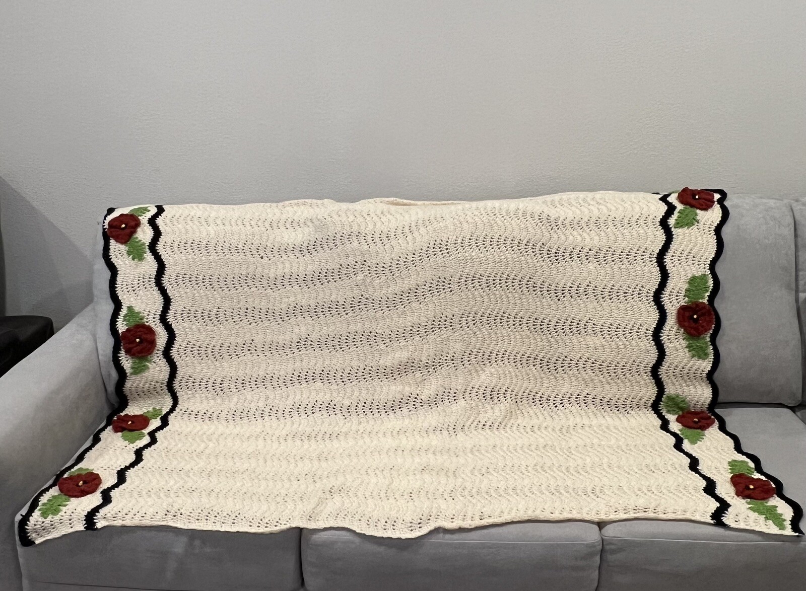 Handmade Crochet Throw Blanket 3D Floral Design 61 inches x 51 inches gallery