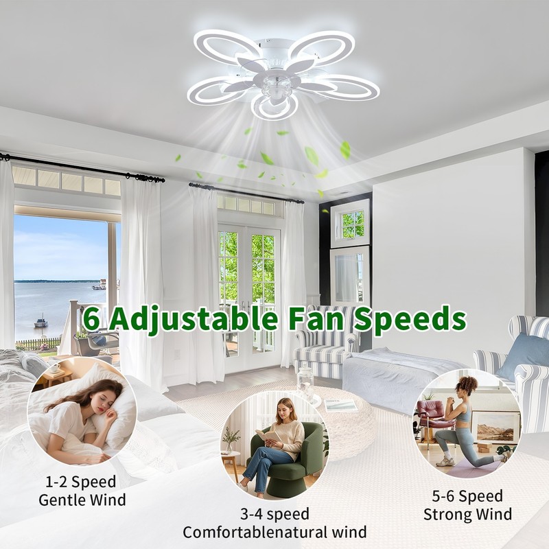 26" Bladeless Ceiling Fan with Light – 6 Speeds, Timer, Stepless Dim LED, Remote gallery