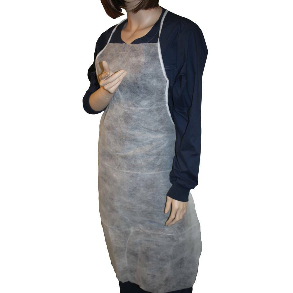 100 ProLite® (PE Coated Polypropylene) Bib Style Apron 28" x 36", White gallery