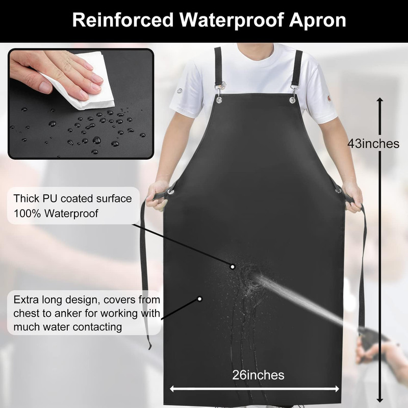 Waterproof Rubber Apron 43" Antitear Heavy Duty Vinyl Apron Adjustable Thicker C gallery