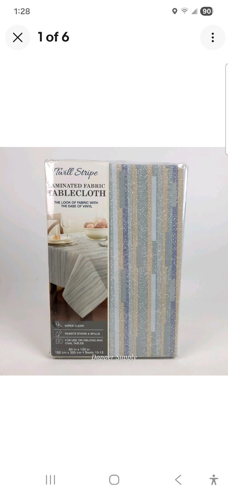 Twill Striped Laminated Fabric Dinner Table Tablecloth 60" x 120" Blue Tan New gallery