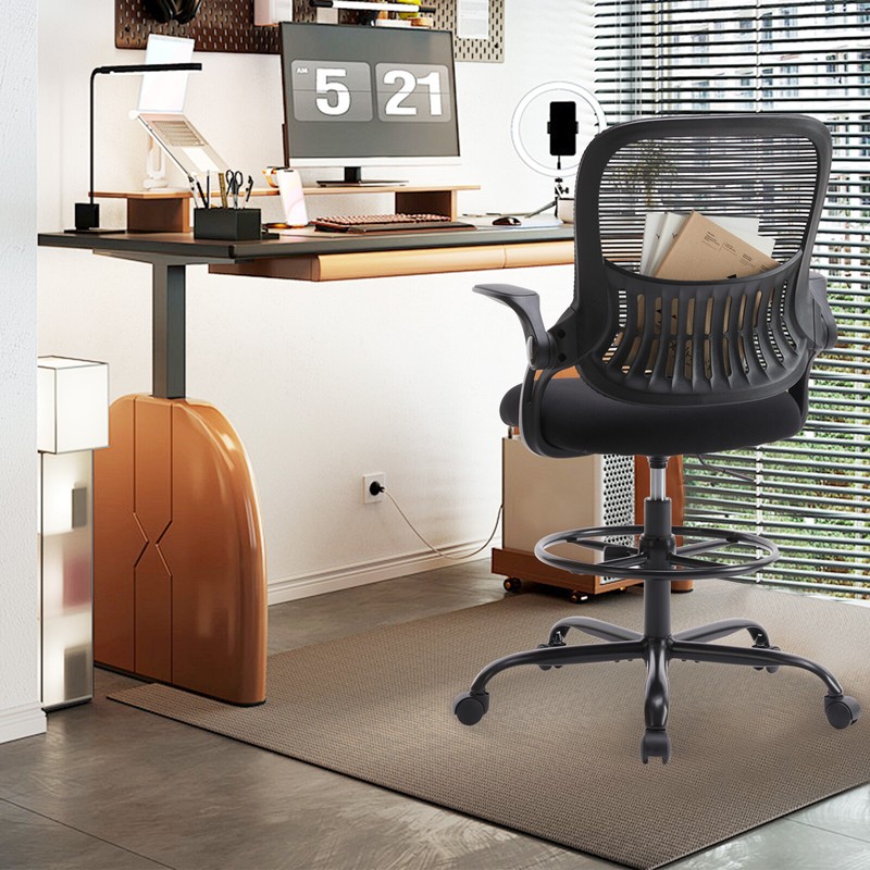 Drafting Chair: Swivel, Adjustable Height with Footrest Ring and Flip-up Arms gallery
