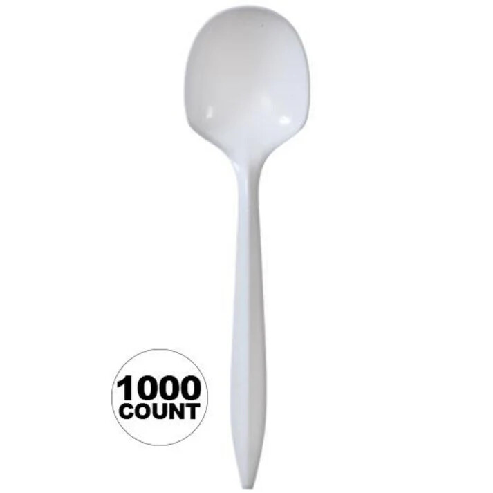 Bulk Disposable Plastic White Single Use Soup Spoons For Restaurants,Delis,Event gallery