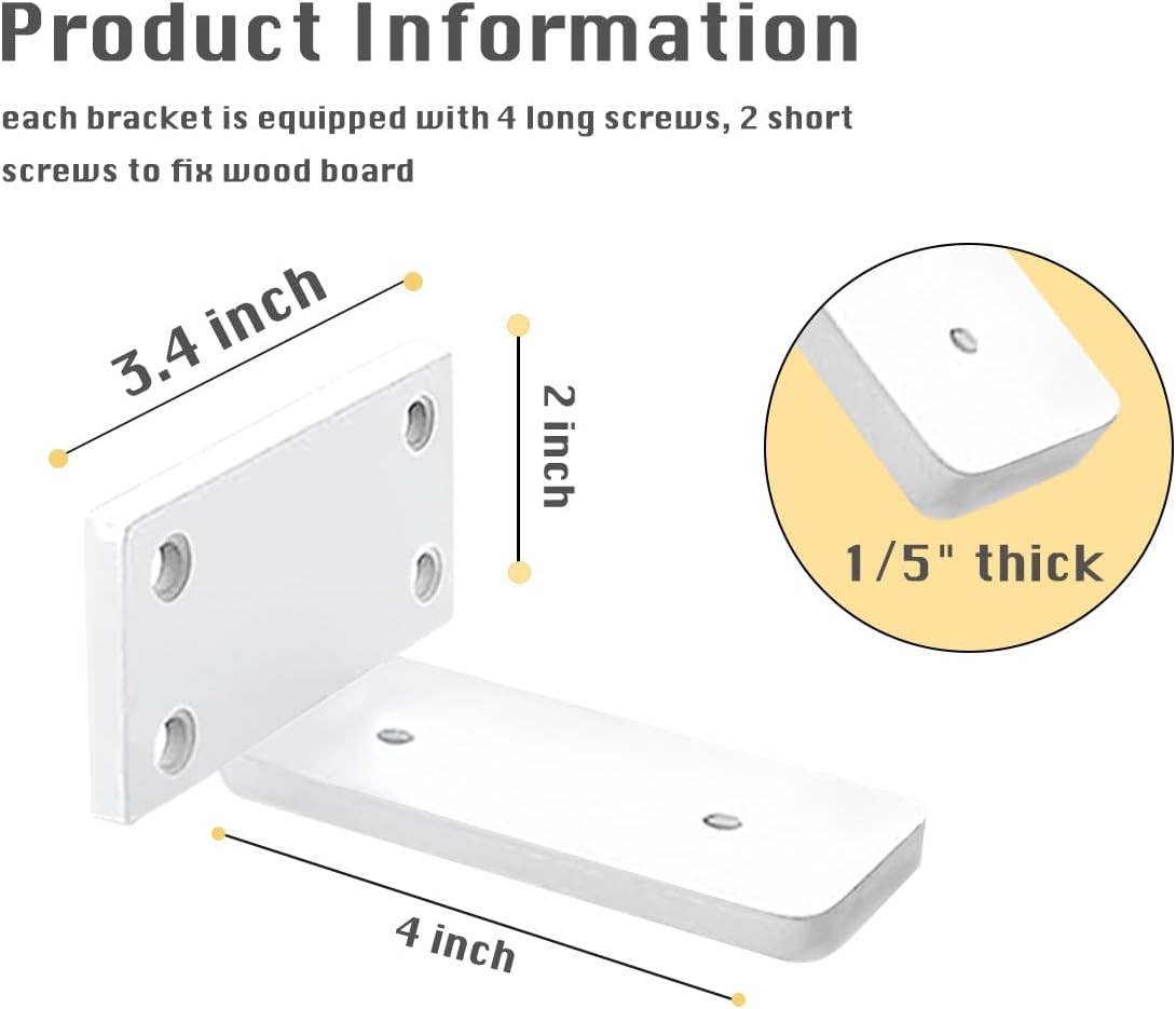 4 Pack Shelf Brackets White 4 Inch Floating Shelf Bracket 1/5 inch Thick Heav... gallery