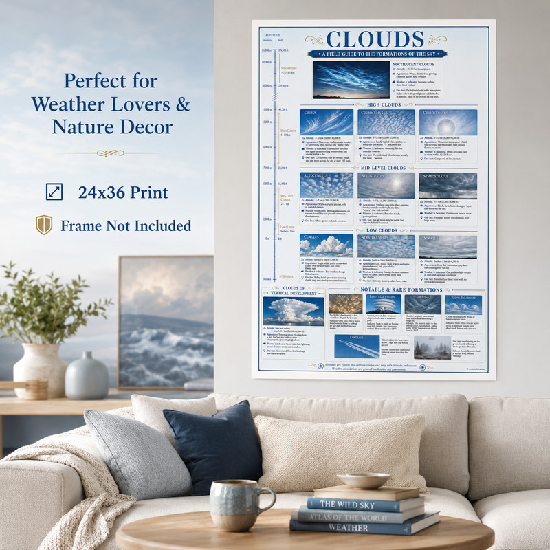 Cloud Identification Unframed Poster 24x36 - Weather Reference Chart gallery