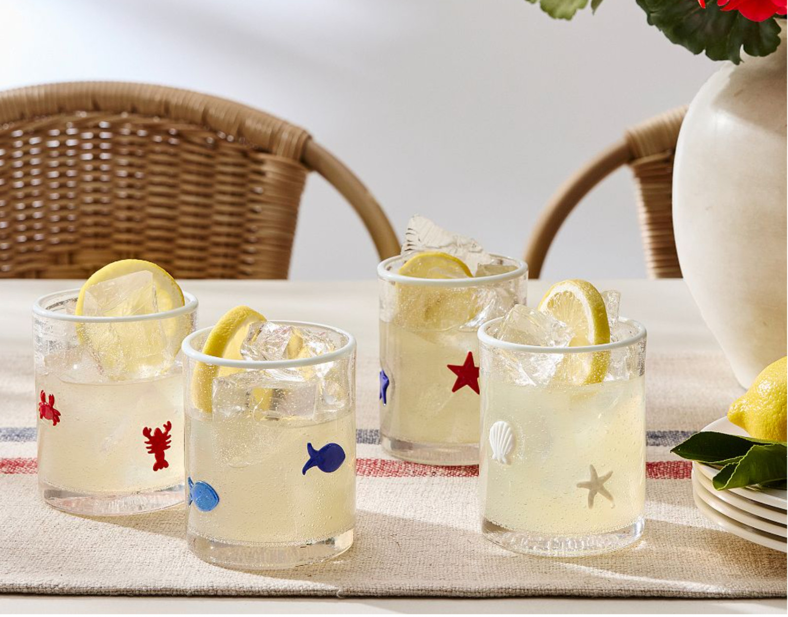 4th July Independence Glass Set 4pc Red Blue Clear Bubbled Cups 17oz USA Patriot gallery
