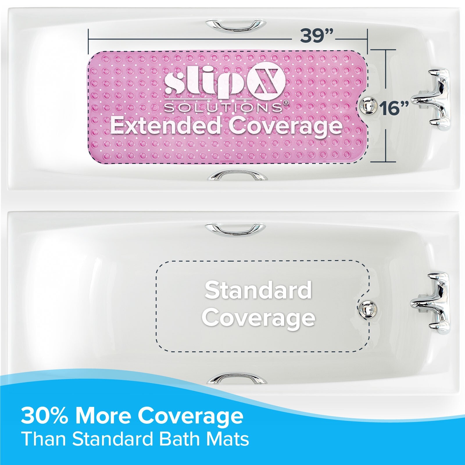 Pink Extra Long Bath Mat: 16"W x 39"L In-Tub Mat with Suction Cups gallery