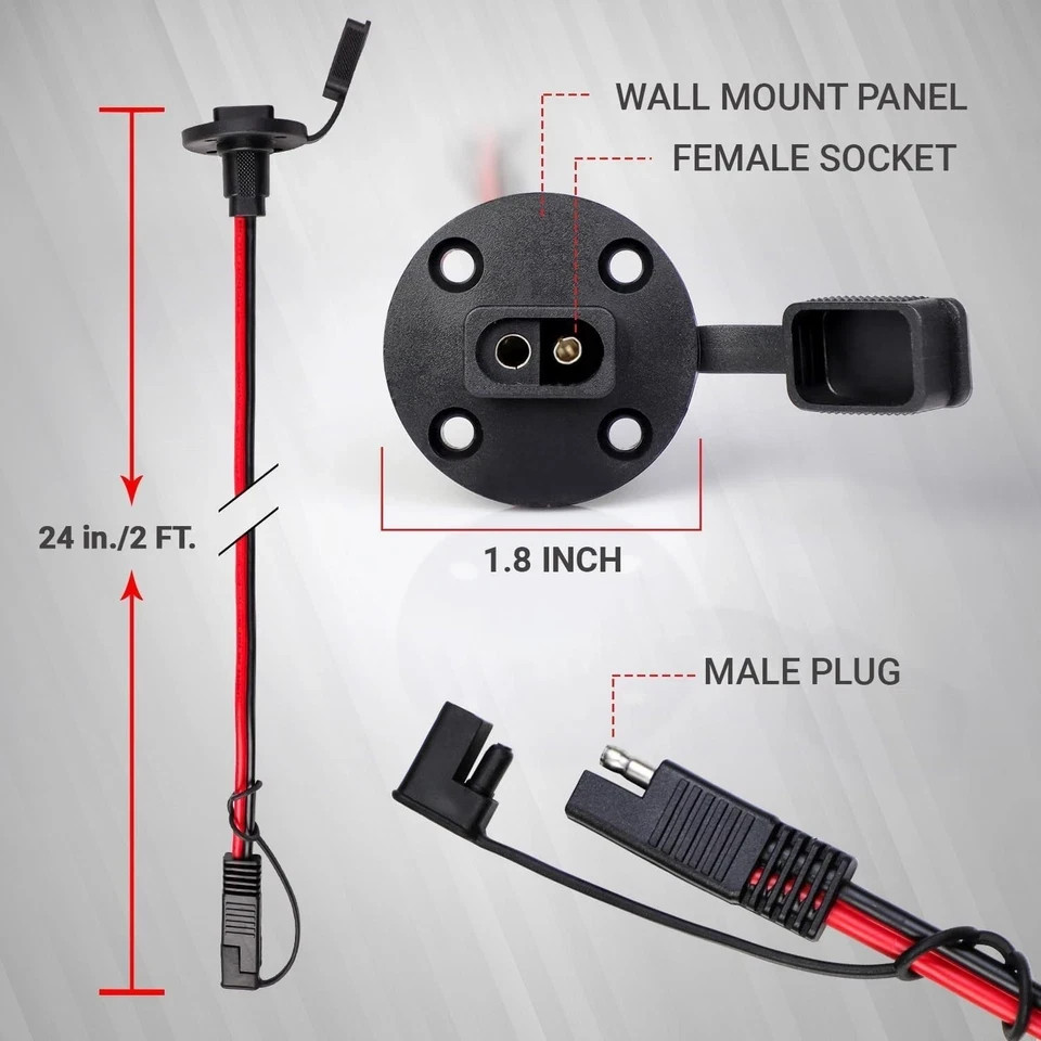 2FT 12AWG SAE Power Socket Sidewall Port Connector 2 Pin SAE Quick Connect 2 Pk gallery