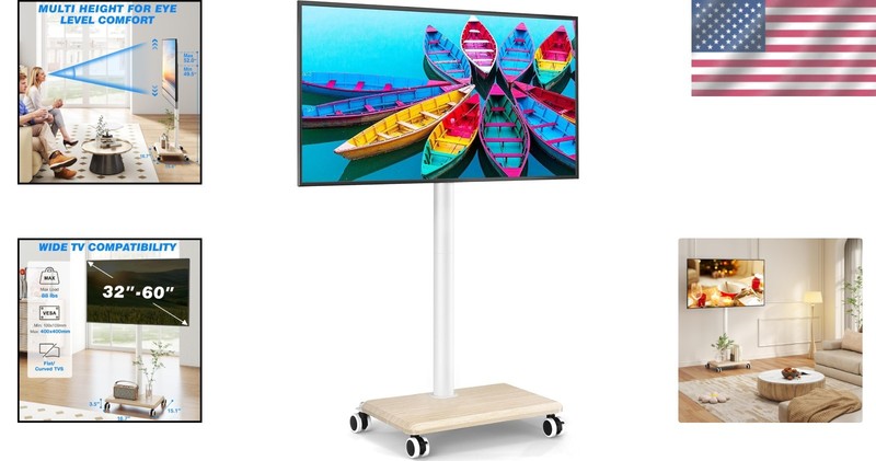 Compact Height Adjustable TV Stand for 32-60 Inch TVs White Rolling Cart gallery
