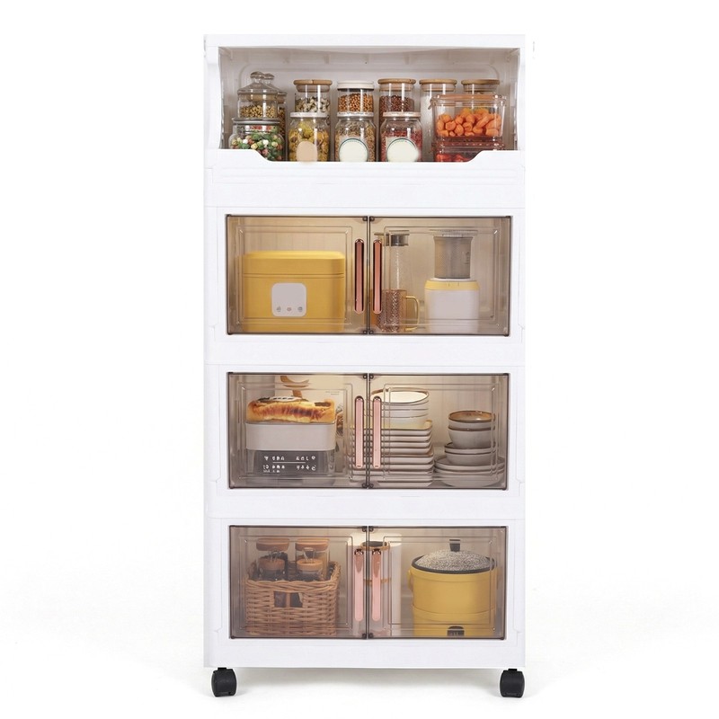 4 Tier Stackable Plastic Storage Bins with Doors and Wheels Foldable Container gallery