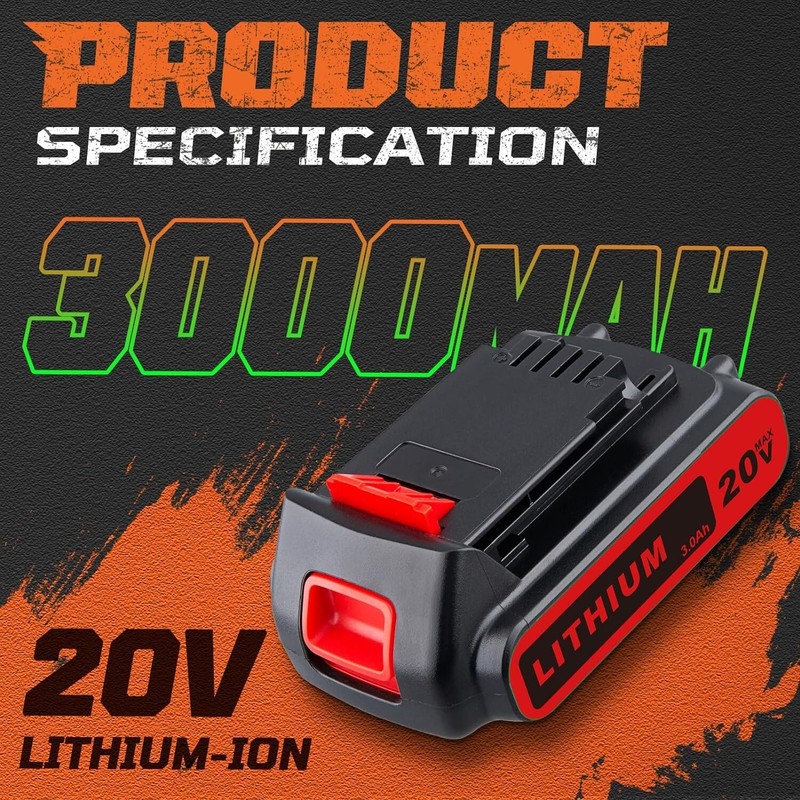 Repalecment For Black Decker 20 Volt MAX Lithium Battery LBXR20 LB20 LBX20 gallery