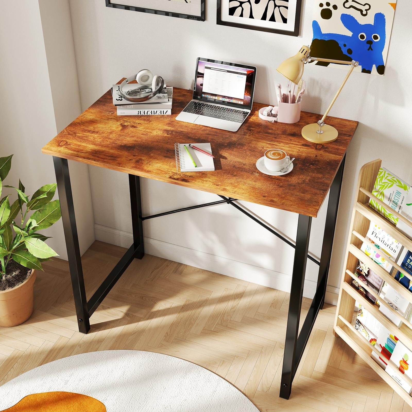 Computer Desk 31 Inch Modern Home Office Study Writing Table Rustic Brown DUMOS gallery