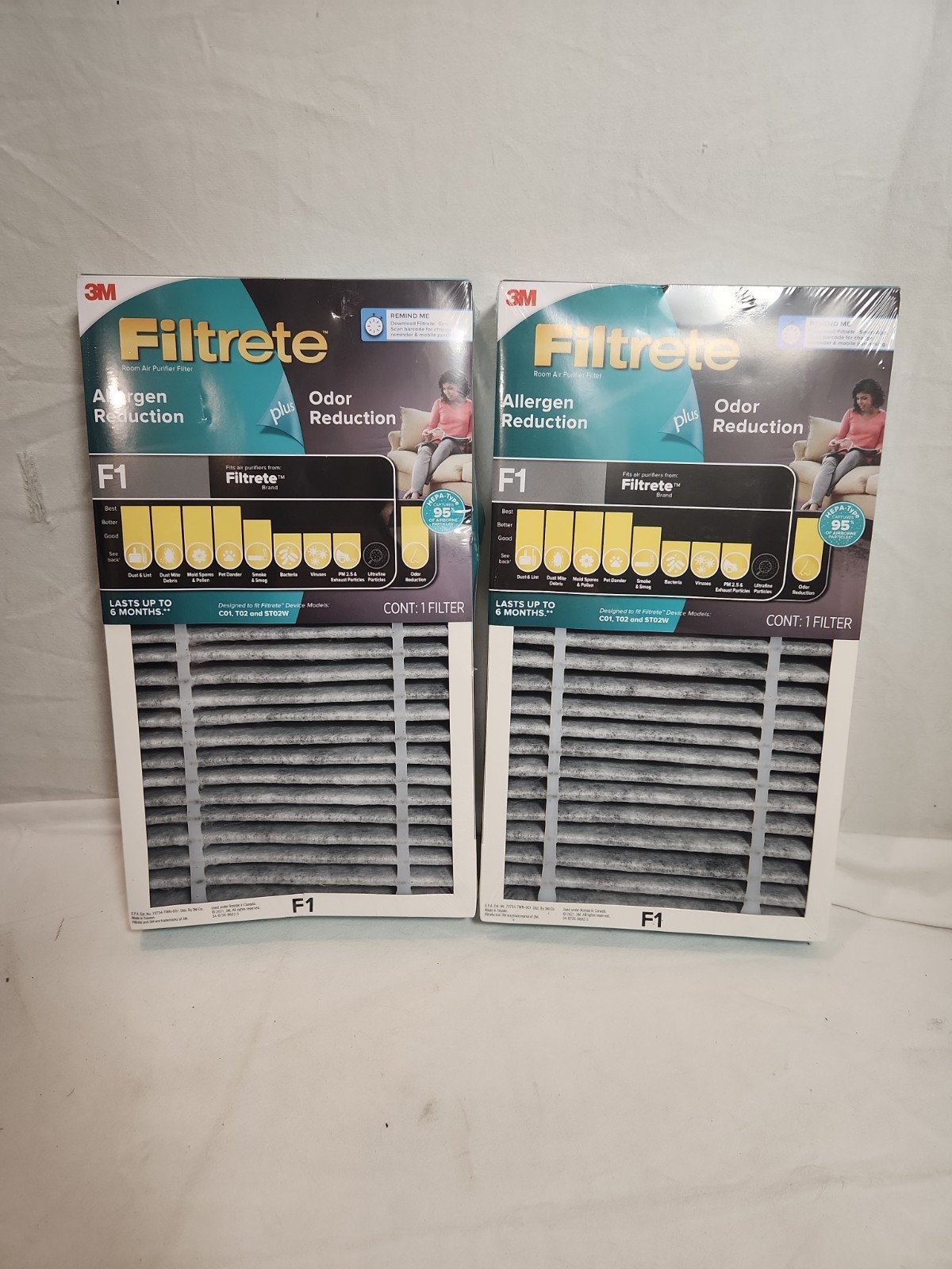 3M Filtrete F1 Allergen Reduction + Odor Reduction Air Purifier Filter Lot of 2 gallery