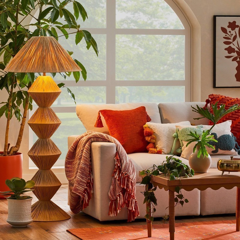 Creative Floor Lamp Brown Includes LED Light Bulb Empire Shade Natural 56.25" gallery