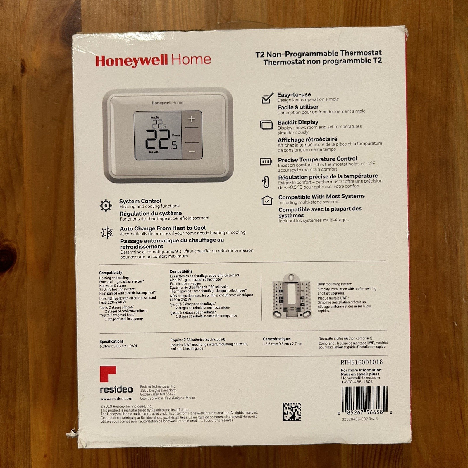 Honeywell RTH5160D T2 White Non-Programmable Thermostat w/ Backlit Display gallery