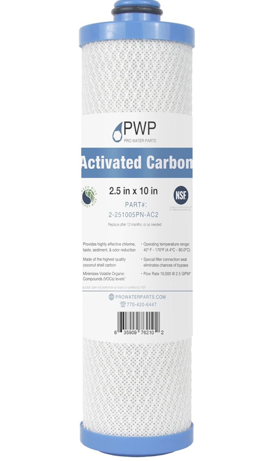 PWP RV Water Filter 2.5" x 10" Activated Carbon Replaces KW1 / FRE-10-BN Camper gallery