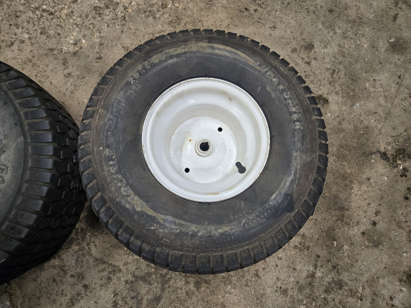 PAIR Carlisle Turf-Saver Rear Riding Mower Tires 20x8-8 w/ White Rims gallery