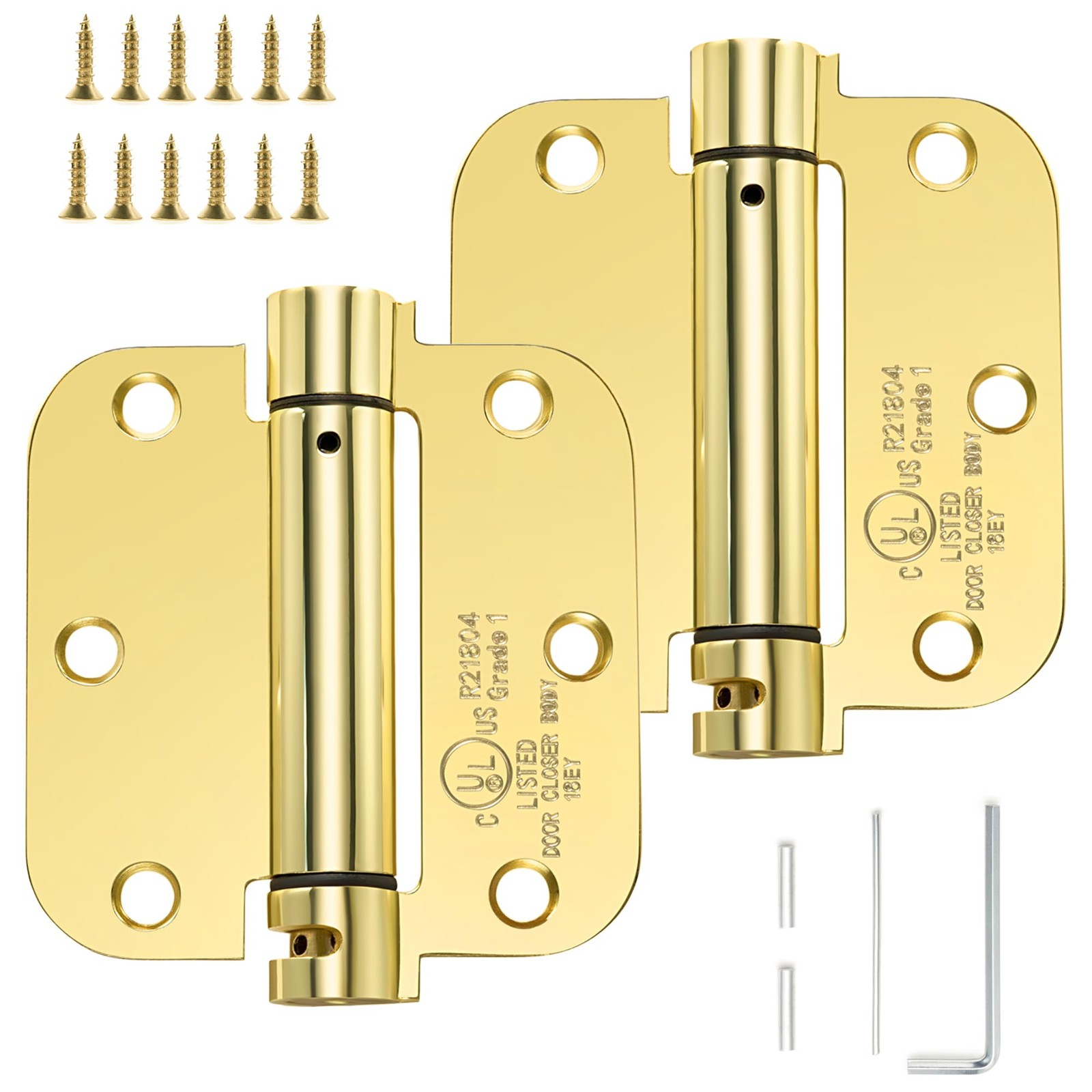 Self-Closing Door Hinge 3.5 Inch Rounded, Spring Loaded Hinge Adjustable Tension gallery