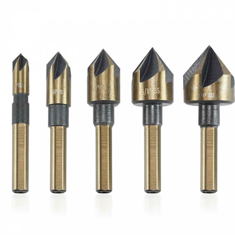 5PC COUNTERSINK TOOL BIT SET COUNTER SINK FOR STEEL METAL WOOD PLASTIC ALUMINUM gallery